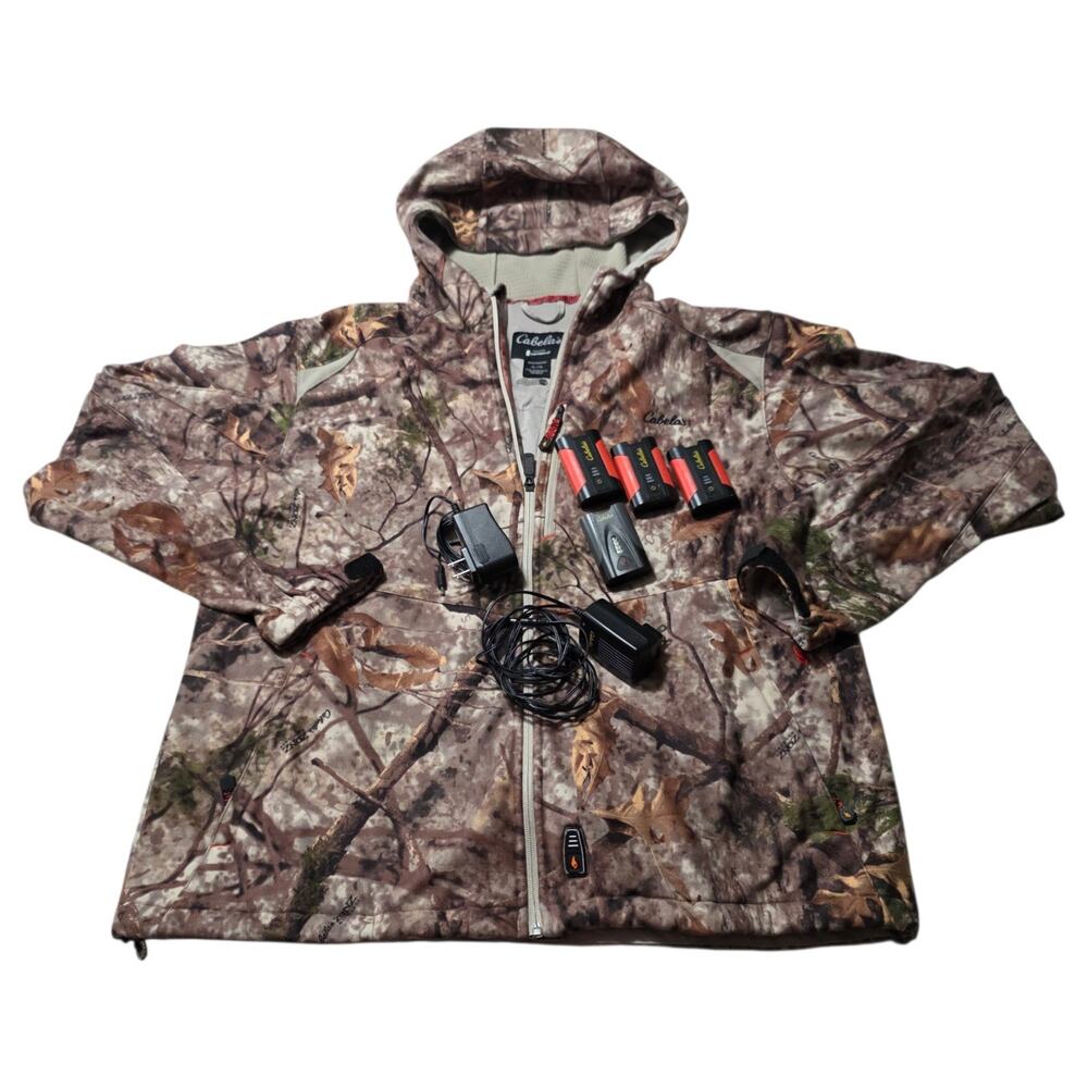 Cabela's Gerbing Heated Jacket XL Realtree Camo Hooded WindShear Hunting Coat
